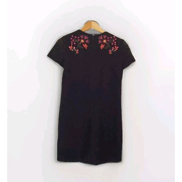 French Connection Lace Dress Womens Size 6 Black Floral Embroidery Boho Coquette - Picture 2 of 16